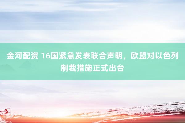 金河配资 16国紧急发表联合声明，欧盟对以色列制裁措施正式出台